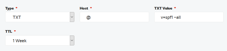 DNS TXT record for SPF (example)